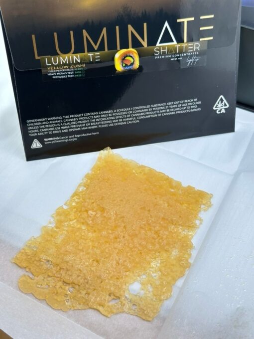 luminate shatter, a high-purity, glass-like THC concentrate designed for smooth dabs, rich flavor, and powerful, long-lasting effects. Carefully...
